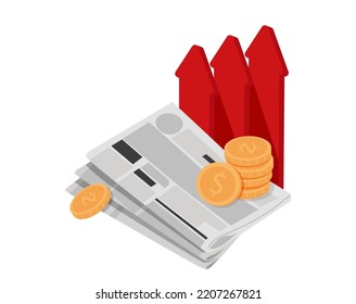 Financial News. Trading Stock News Impulses. Market Movements Creative Concept Charts Up, Infographics Design. Growth World Economy. Icon Red Curve Arrow Of Trend. Vector Illustration