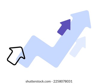 Noticias financieras. Los impulsos de las noticias sobre acciones de negociación. Movimientos de mercado de esquemas creativos, infografías. Diseño plano. Crecimiento Economía mundial. Flecha de curva azul de la ilustración del vector de tendencia aislada