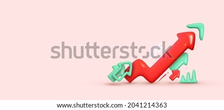 Financial news. Trading stock news impulses. Market movements creative concept charts up, infographics. Realistic 3d design. Growth World economy. Red curve arrow of trend. Vector illustration