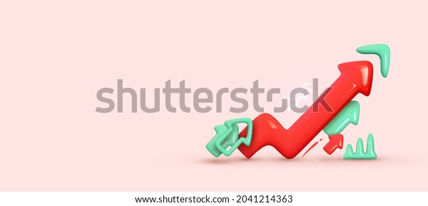 Financial news. Trading stock news impulses.\
Market movements creative concept charts up, infographics.\
Realistic 3d design. Growth World economy. Red curve arrow of\
trend. Vector\
illustration