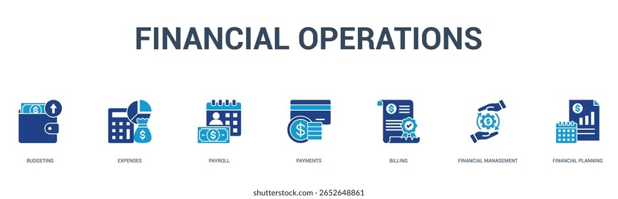 Anuncio de operaciones financieras Icono de Web Concepto de Ilustración vectorial para procesos de negocio con un ícono de presupuesto, gastos, nómina, pagos, facturación, gestión financiera