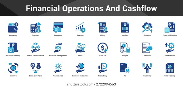 Operações Financeiras e Fluxo de Caixa Conjunto coeso de ícones vetoriais minimalistas que representam ideias-chave com clareza visual