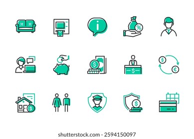 Financial operations - set of line design style icons