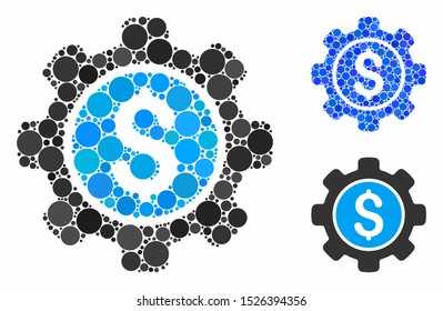 Financial options gear mosaic for financial options gear icon of circle elements in different sizes and color tinges. Vector circle elements are organized into blue mosaic.