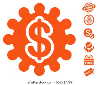 Financial Options Gear pictograph with free bonus graphic icons. Vector illustration style is flat iconic symbols, orange color, white background.