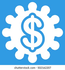 Financial Options Gear vector icon. Style is flat graphic symbol, white color, blue background.