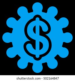 Financial Options Gear vector icon. Style is flat graphic symbol, blue color, black background.