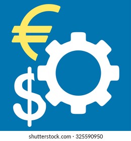 Financial Options vector icon. Style is bicolor flat symbol, yellow and white colors, rounded angles, blue background.