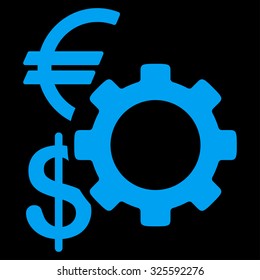 Financial Options vector icon. Style is flat symbol, blue color, rounded angles, black background.