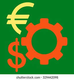 Financial Options vector icon. Style is bicolor flat symbol, orange and yellow colors, rounded angles, green background.