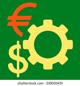 Financial Options vector icon. Style is bicolor flat symbol, orange and yellow colors, rounded angles, green background.