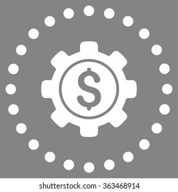 Financial Options vector icon. Style is flat circled symbol, white color, rounded angles, gray background.