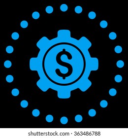 Financial Options vector icon. Style is flat circled symbol, blue color, rounded angles, black background.