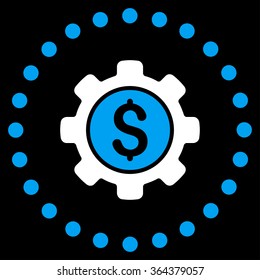 Financial Options vector icon. Style is bicolor flat circled symbol, blue and white colors, rounded angles, black background.