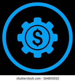 Financial Options vector icon. Style is flat circled symbol, blue color, rounded angles, black background.