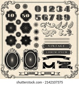 Financial ornaments. Vintage fonts frames numbers for print money design recent vector templates collection