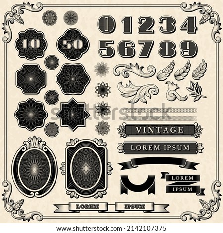 Financial ornaments. Vintage fonts frames numbers for print money design recent vector templates collection