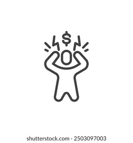 Icono de línea de pánico financiero. signo de estilo lineal para el concepto móvil y el Diseño web. Persona con expresión de pánico e ícono de Vector de contorno de dinero. Símbolo, ilustración del logotipo. Gráficos de Vector