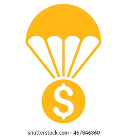 Financial Parachute icon. Vector style is flat iconic symbol with rounded angles, yellow color, white background.