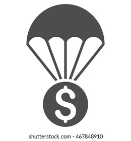 Financial Parachute icon. Vector style is flat iconic symbol with rounded angles, gray color, white background.
