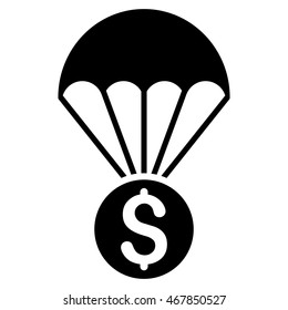 Financial Parachute icon. Vector style is flat iconic symbol with rounded angles, black color, white background.