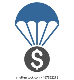 Financial Parachute icon. Vector style is bicolor flat iconic symbol with rounded angles, cobalt and gray colors, white background.
