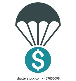 Financial Parachute icon. Vector style is bicolor flat iconic symbol with rounded angles, soft blue colors, white background.