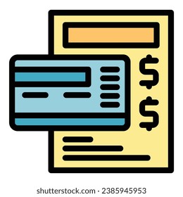Financial payment icon outline vector. Contract loan. Credit tax color flat