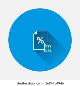 Icono vector lineal calculador de porcentaje financiero en fondo azul. Imagen plana con gran sombra.