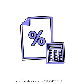 Calculadora de porcentaje financiero estilo de cartografía vectorial lineal sobre fondo aislado blanco.