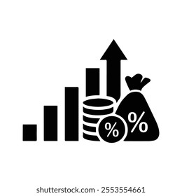 Financial Percentage Icon. Financial Percentage Report Increase. Income Increase Percentage Graph. Customizable thin line illustration.  Editable stroke.