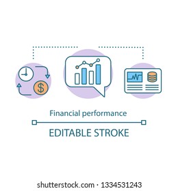 Financial performance concept icon. Corporate business accountability idea thin line illustration. Investment, statistics, analytics. Accounting. Vector isolated outline drawing. Editable stroke