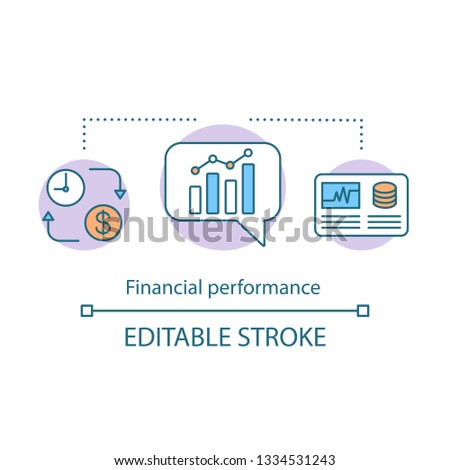 Financial performance concept icon. Corporate business accountability idea thin line illustration. Investment, statistics, analytics. Accounting. Vector isolated outline drawing. Editable stroke