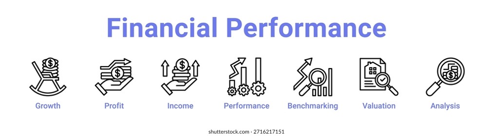 -Financial Performance icon banner and collection blue color