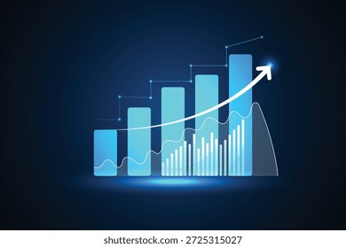 Grafik zur Steigerung der finanziellen Performance mit Aufwärtstrend. Dashboard für digitale Unternehmensstatistiken mit Umsatzsteigerung. Corporate Financial Growth Concept mit Balkendiagramm-Visualisierung