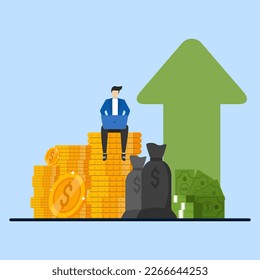 Financial performance, statistical reports, income growth concept, business productivity increase, mutual funds, return on investment, financial consolidation, budget planning, vector flat design.