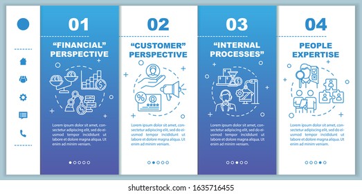 Financial perspectives onboarding vector template. Internal processes. People expertise. Human resources. Responsive mobile website with icons. Webpage walkthrough step screens. RGB color concept