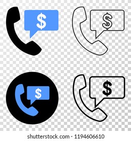 Financial phone message EPS vector pictograph with contour, black and colored versions. Illustration style is flat iconic symbol on chess transparent background.