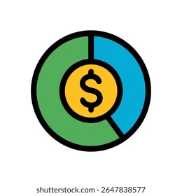Gráfico circular financiero con símbolo de dólar. Ilustración de símbolo de icono