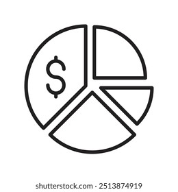 Ícone do Gráfico de Pizza Financeira com Símbolo de Dólar - Visualização de Dados Comerciais, Gráfico de Análise Econômica, Ilustração do Relatório de Orçamento, Diagrama de Alocação de Receita, Gráfico de Distribuição de Investimentos