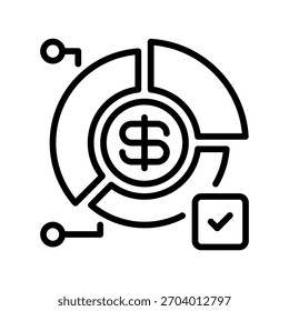Liniensymbol des Finanzkreisdiagramms, Gliederungssymbol für Datengliederung, Umsatzaufteilung, Aufwandsanalyse, Budgetvisualisierung und Prozentauswertung. Vektorsymbol.