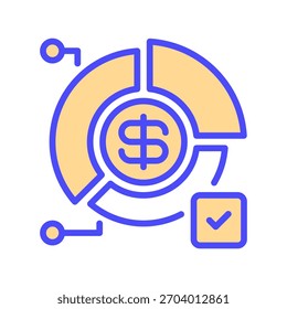 Ícone da Linha do Gráfico de Pizza Financeiro, Símbolo de Estrutura de Tópicos para Divisão de Dados, Distribuição de Receita, Análise de Despesas, Visualização de Orçamento e Relatório de Porcentagem. Ícone de sinal vetorial.