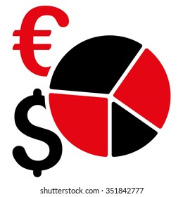 Financial Pie Chart vector icon. Style is bicolor flat symbol, intensive red and black colors, rounded angles, white background.