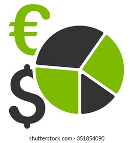 Financial Pie Chart vector icon. Style is bicolor flat symbol, eco green and gray colors, rounded angles, white background.