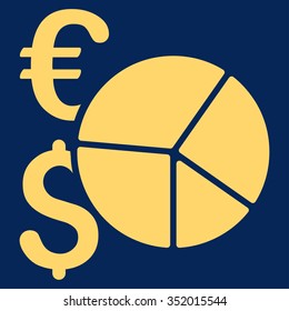 Financial Pie Chart vector icon. Style is flat symbol, yellow color, rounded angles, blue background.