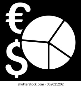 Financial Pie Chart vector icon. Style is flat symbol, white color, rounded angles, black background.