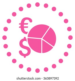 Financial Pie Chart vector icon. Style is flat circled symbol, pink color, rounded angles, white background.