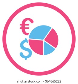Financial Pie Chart vector icon. Style is bicolor flat circled symbol, pink and blue colors, rounded angles, white background.
