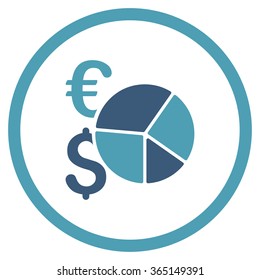 Financial Pie Chart vector icon. Style is bicolor flat circled symbol, cyan and blue colors, rounded angles, white background.