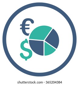 Financial Pie Chart vector icon. Style is bicolor flat circled symbol, cobalt and cyan colors, rounded angles, white background.